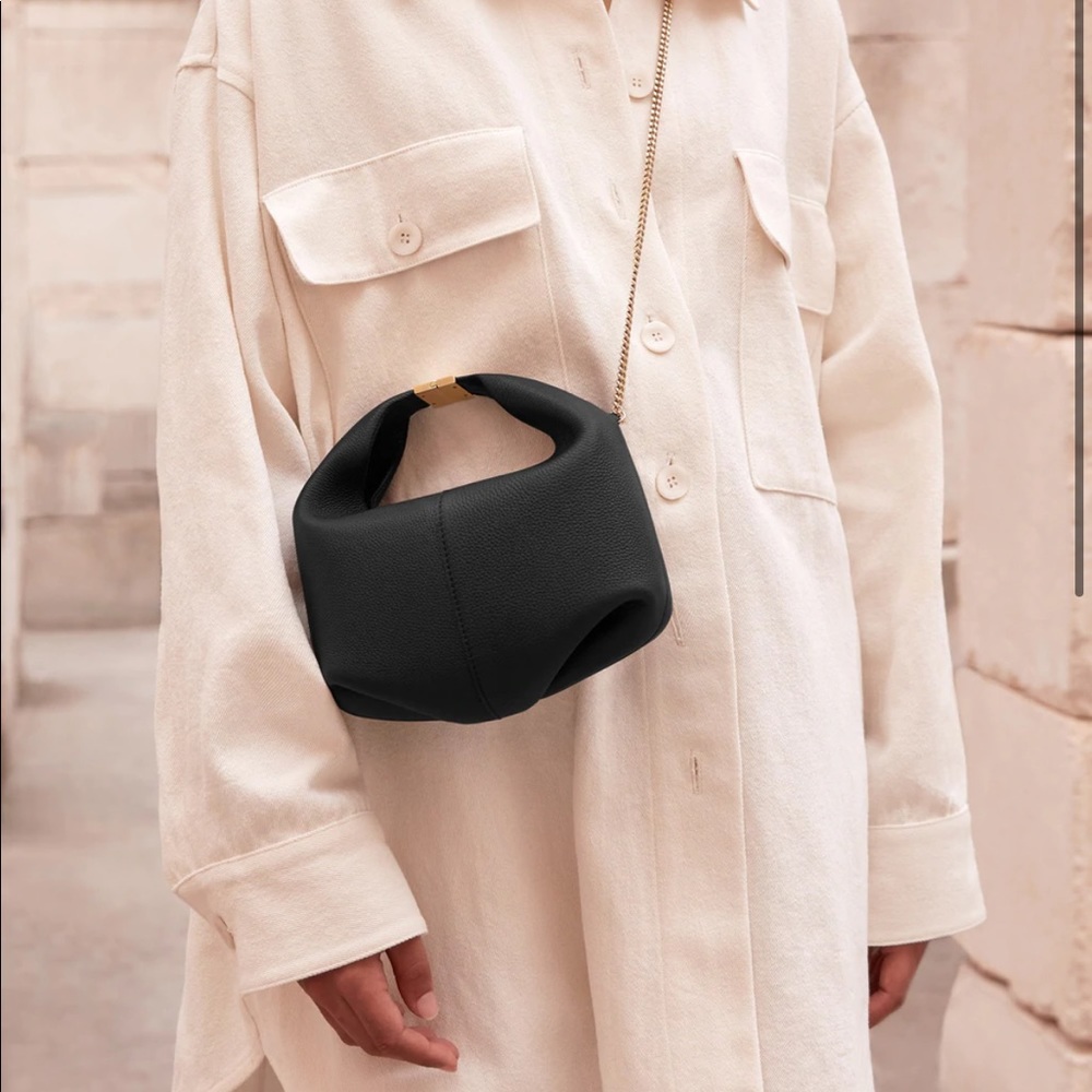 Polene Beri Leather Purse with Gold Chain